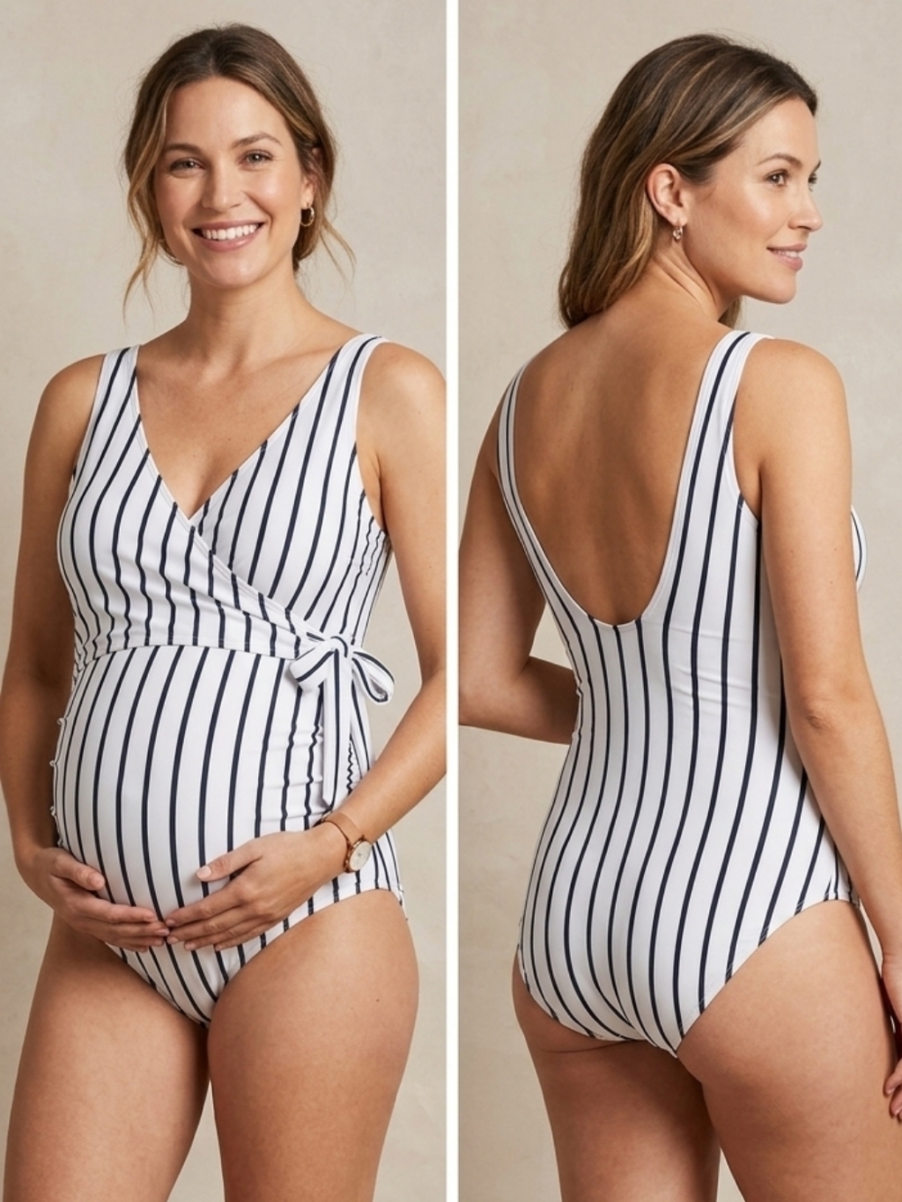 Tempotrek Maternity Wrap Swimsuit | Navy & White Striped Sz XXL